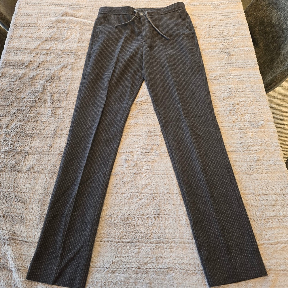 Eden Park Paris Mens Grey Pinstripe Cotton Drawstring Trousers Regular Fit 30x32